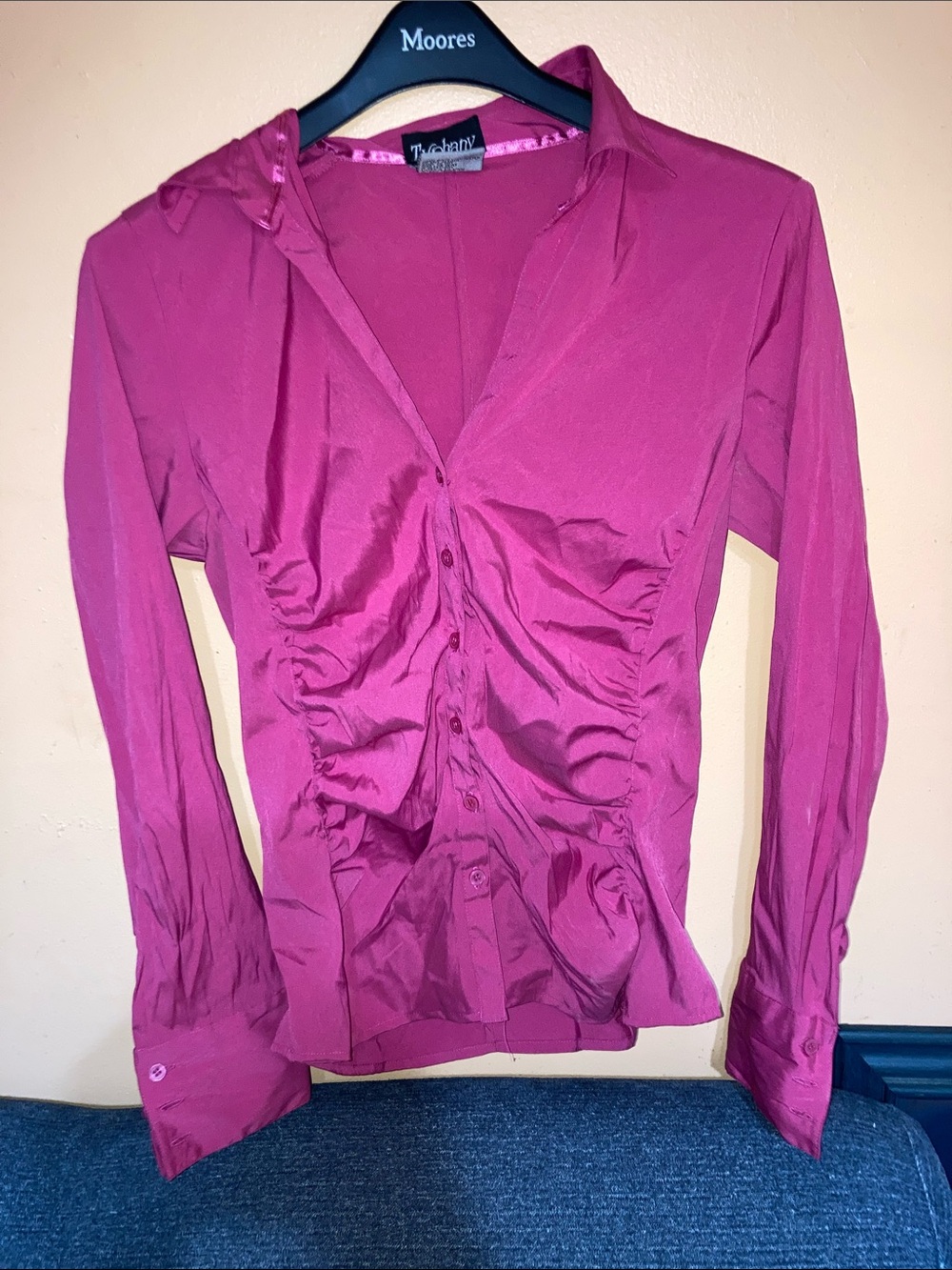 Typhany Magenta Ruched Button-Down Shirt